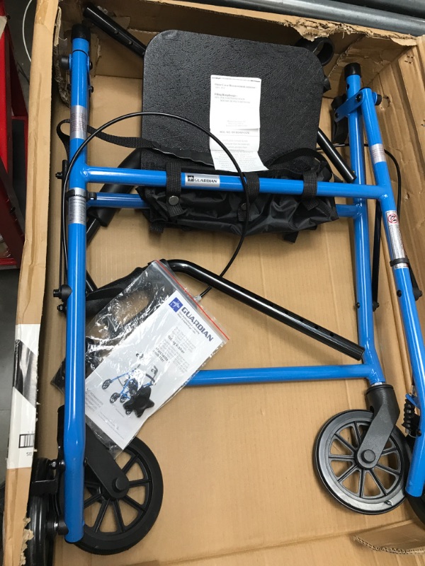 Photo 2 of 
Medline MDS86840EBS Mobility Lightweight Folding Steel Rollator Walker with 6" Wheels, Adjustable Seat and Arms, Light Blue
Style:Walker