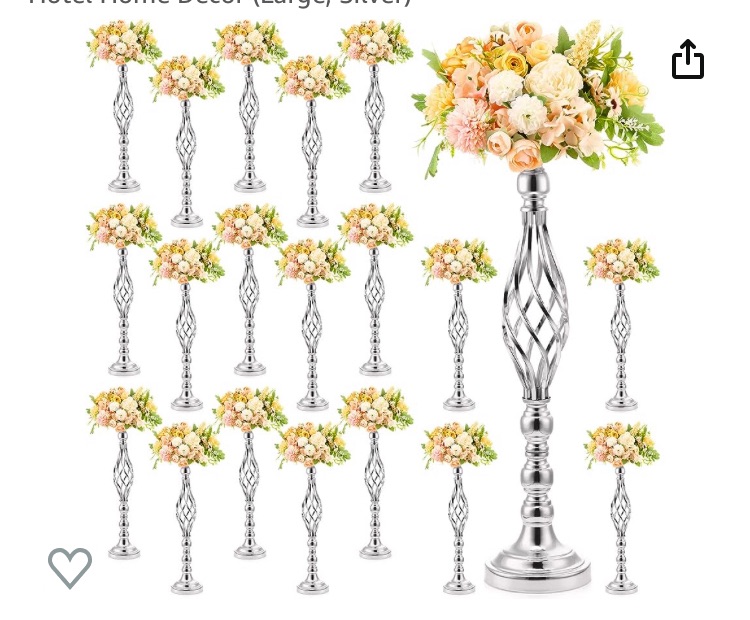 Photo 1 of 20 Pcs Metal Flower Arrangement Stand Wedding Flower Centerpieces Stand Elegant Metal Flower Vase Candelabra Candle Holder for Wedding Reception Table Decor Party Hotel Home Decor (Large, Silve