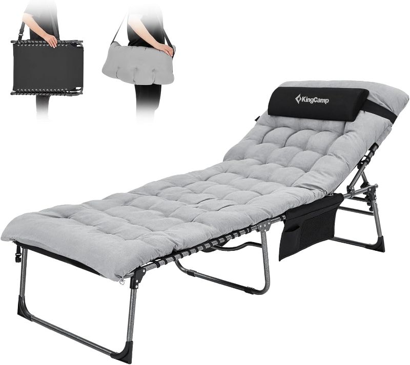 Photo 1 of 
KingCamp Folding Chaise Lounge Outdoor, Adjustable Lounge Chair with Mattress for Patio, Beach, Pool, and Tanning, Portable Heavy Duty Lay Flat Reclining...
Color:Black