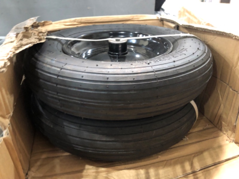 Photo 1 of 2-Pack 14.5-Inch Wheelbarrow Tire.3.50-8" Pneumatic Tires and wheels with 3"- 7" Center Hub and 5/8" Bushings for Wheelbarrow Lawn Mover Replacement. 00038361-16