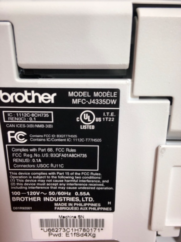 Photo 4 of **PARTS** **USED** **ERROR CODES** **SEE NOTES** Brother MFC-J4335DW INKvestment Tank All-in-One Printer