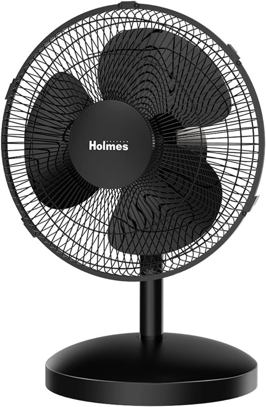 Photo 1 of PELONIS Table Fan 12-Inch Oscillating Table Fan Small Portable Electric Plug-In Desk Fan 3-Speeds Adjustable Tilt Head for Bedroom and Office Black
