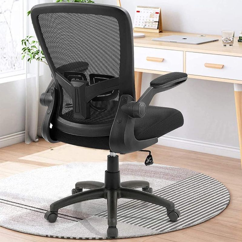 Photo 1 of Monhey Office Chair - Ergonomic Office Chair with Lumbar Support & Flip Up Arms Home Office Desk Chairs Rockable High Back Swivel Computer Chair White Frame & Black Mesh Study Chair
