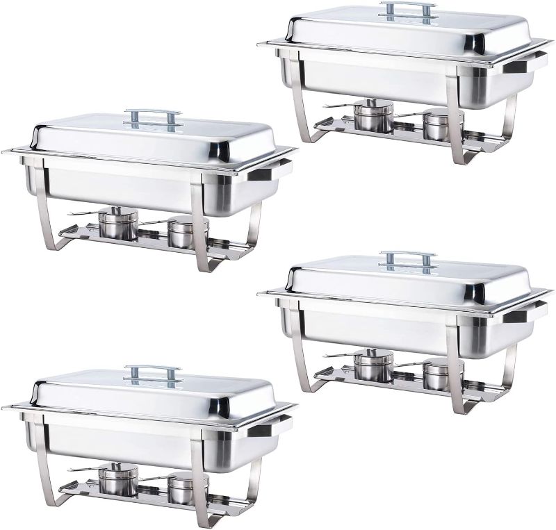 Photo 1 of *******LIDS ONLY NO PANS******ALPHA LIVING 70014-GRAY 4 Pack 8QT Chafing Dish High Grade Stainless Steel Chafer Complete Set, 8 QT, Alpine Gray Handle
