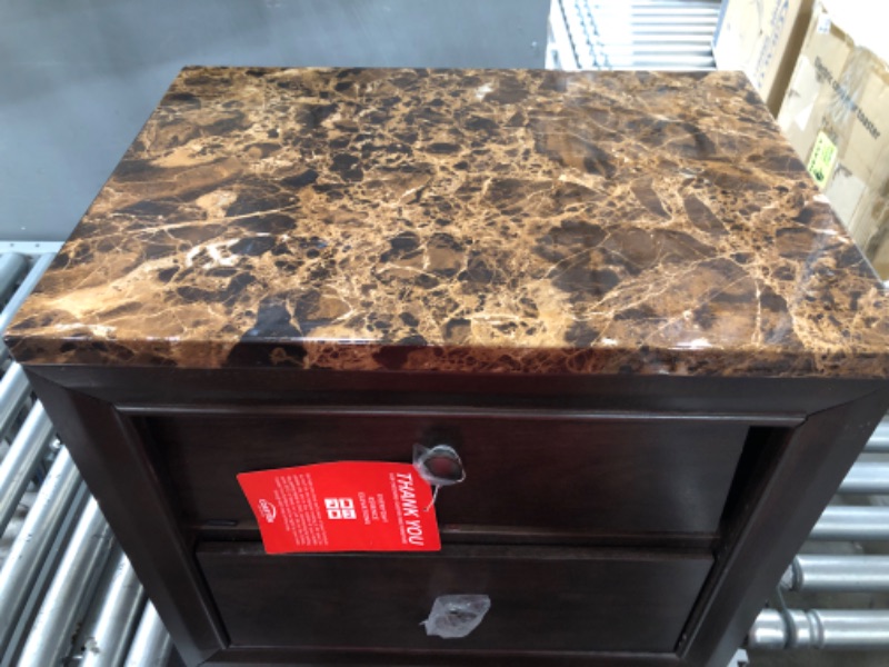 Photo 1 of ******TOP DRAWER TRACK IS BROKEN DRAWER IS STUICK*****Conner 2-drawer Nightstand with Faux Marble Top Cappuccino 200422