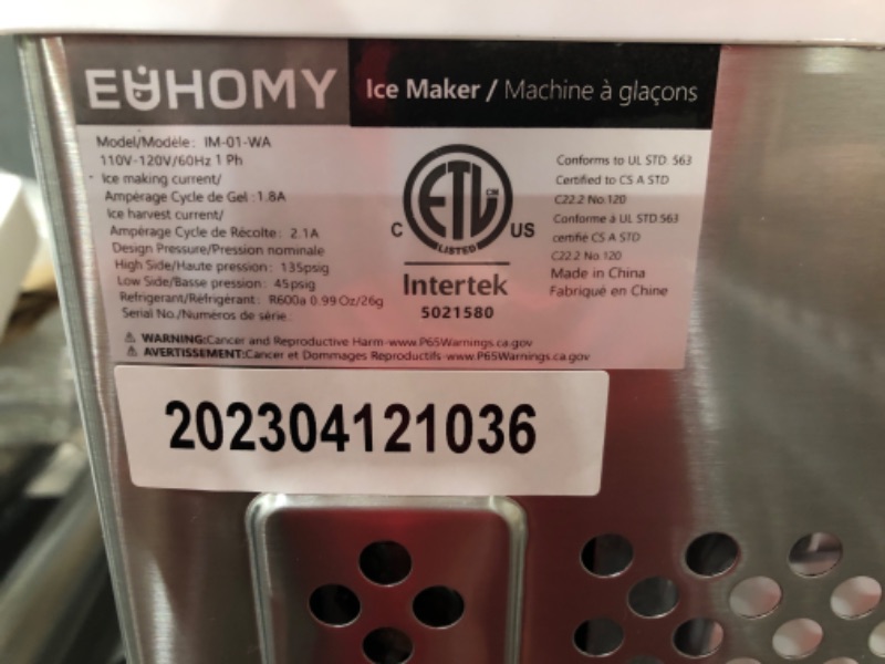 Photo 2 of ****HAS DENTS ON SIDES****EUHOMY Ice Maker Machine Countertop, 26 lbs in 24 Hours, 9 Cubes Ready in 8 Mins, Electric ice maker and Compact potable ice maker with Ice Scoop and Basket. Perfect for Home/Kitchen/Office, (Sliver)
