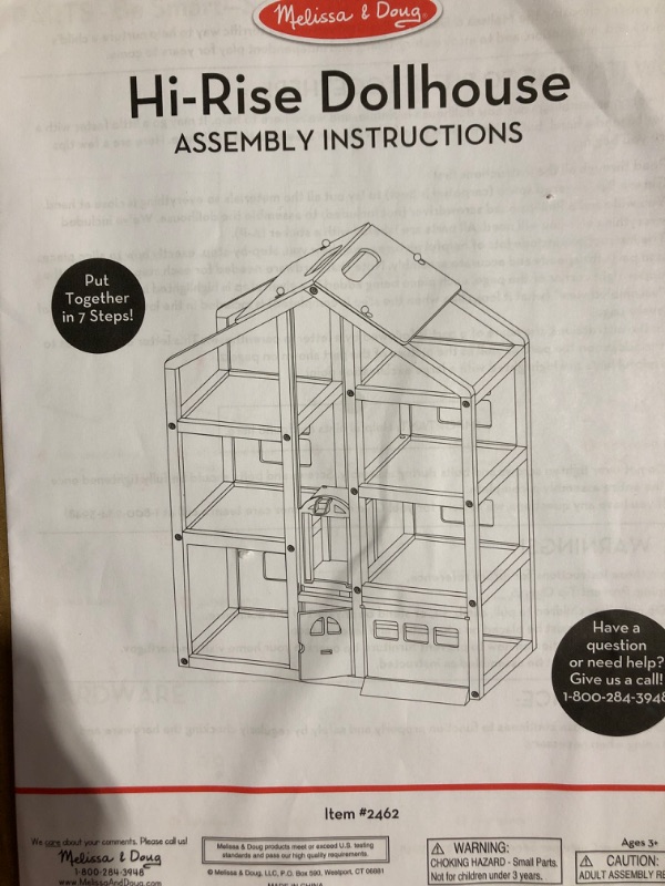 Photo 2 of * used item * damaged * see images * 
 Melissa & Doug Hi-Rise Wooden Dollhouse With 15 pcs Furniture - Garage and Working Elevator
