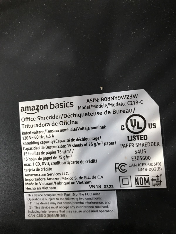 Photo 3 of Amazon Basics 18-Sheet Cross-Cut Paper, CD, and Credit Card Shredder, Black 18 Sheet Shredder