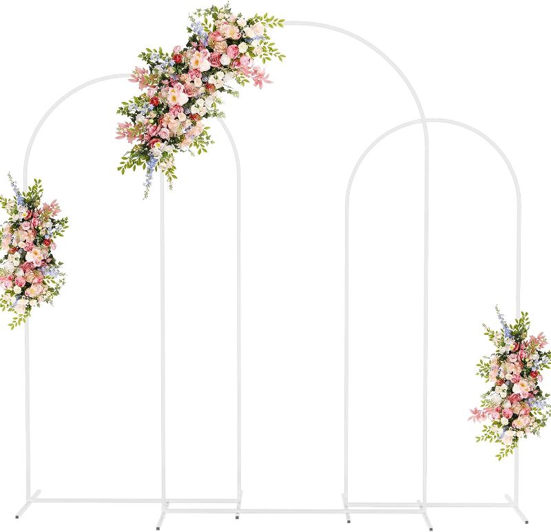 Photo 1 of Fomcet Wedding Arch Backdrop Stand Set of 3 White Metal Arched Backdrop Stand 7.2FT & 6.6FT & 6FT Balloon Arch Frame for Wedding Ceremony Birthday Party Baby Shower Anniversary Decoration 7.2FT, 6.6FT, 6FT White