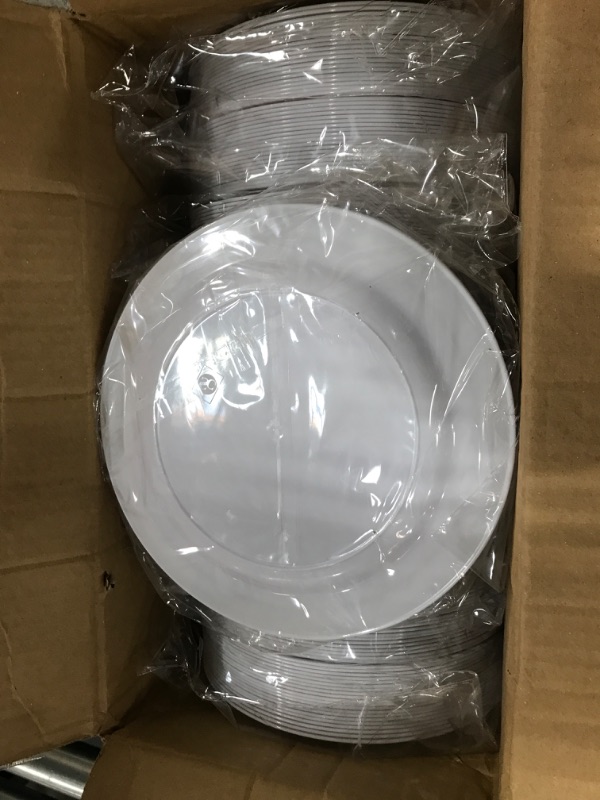 Photo 2 of 200 Pieces Disposable Plates Plastic Party Plates with Rim Hard Plastic Appetizer Salad Dessert Plates 7.5 Inch Elegant Heavy Duty Plates for Dinner Wedding Party Supplies(Gold Rim) Gold,Silver,White