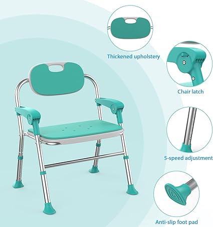 Photo 2 of Folding Shower Chair 400lbs, Shower Chair with Arms and Back Height Adjustable, Slip Resistant Bath Chair, Tool Free Collapsible Shower Chairs for Seniors, Elderly, Handicap & Disabled