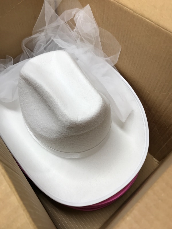 Photo 2 of 12 Pcs Cowgirl Hats Bride Cowboy Hats Western Style for Bachelorette Party Country Wedding Engagement Bridal Shower Pink, White