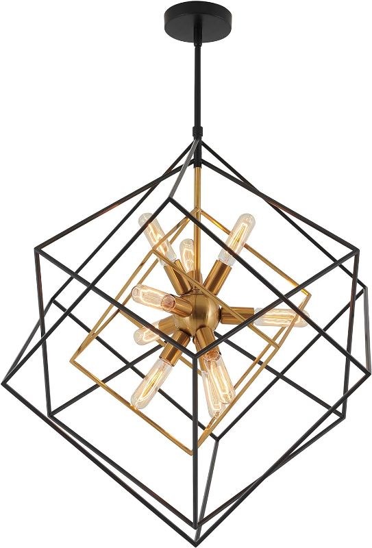 Photo 1 of Artika CHMP-RN Imperium Mid Century Fixture 9-Light Chandelier 25W, Aged Brass Finish with Black Accents, Black & Gold