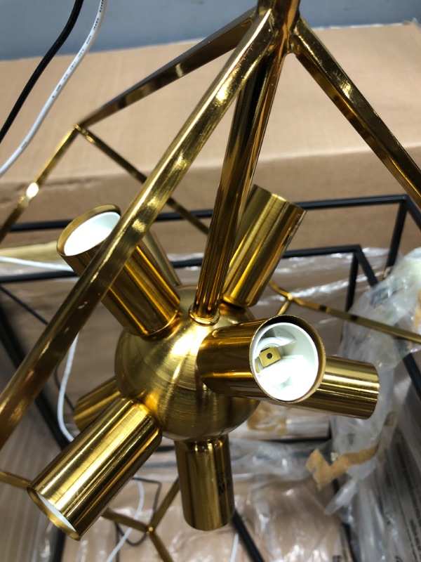 Photo 1 of Artika CHMP-RN Imperium Mid Century Fixture 9-Light Chandelier 25W, Aged Brass Finish with Black Accents, Black & Gold