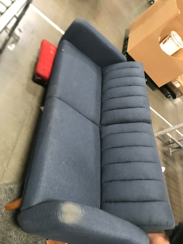 Photo 2 of Acme Bernstein Linen Fabric Tufted Upholstery Adjustable Sofa in Blue and Walnut
