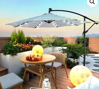 Photo 1 of 10 Ft Outdoor Patio Umbrella Solar Powered LED Lighted Sun Shade Market Waterproof 8 Ribs
