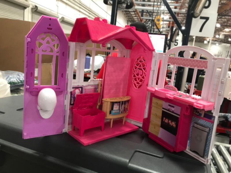 Photo 2 of Barbie Glam Getaway Portable Dollhouse, 1 Story with Furniture, Accessories and Carrying Handle, for 3 to 7 Year Olds