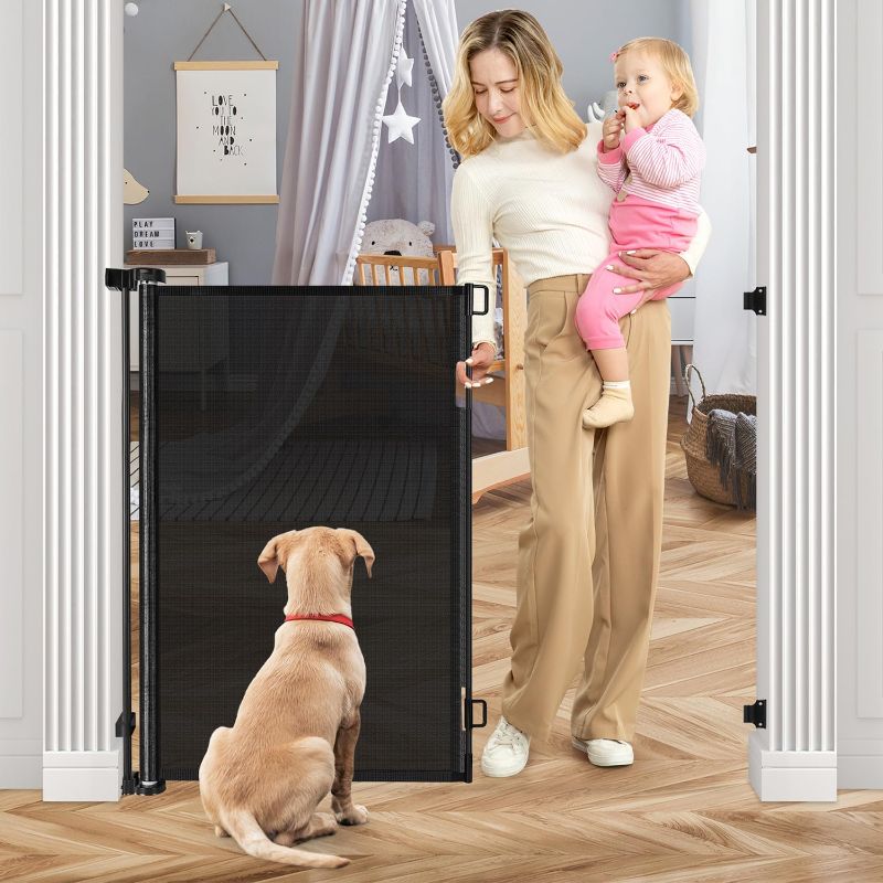 Photo 1 of 42 Inch Extra Tall Retractable Dog Gate Babies and Dogs Can't Get Under The Gate 55" Wide Retractable Baby Gates Extra Tall Baby Gate for Doorway Extra Tall Pet Gate Extra Tall Dog Gate for The House
