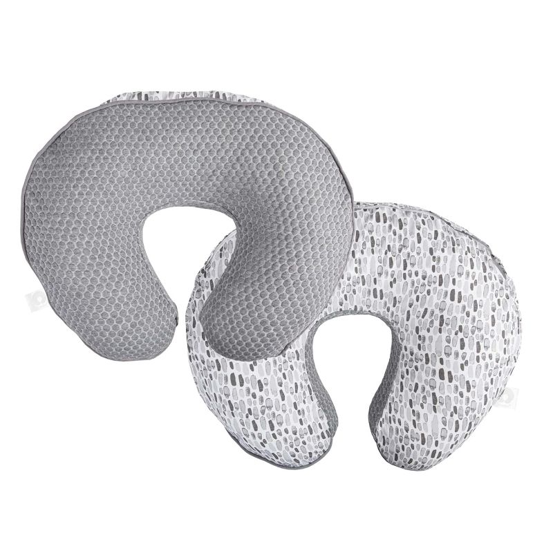 Photo 1 of Boppy Nursing Pillow Luxe Support , Gray Brushstroke Pennydot, Ergonomic Nursing Essentials for Bottle and Breastfeeding, Firm Fiber Fill, with Soft Removable Nursing Pillow Cover, Machine Washable
