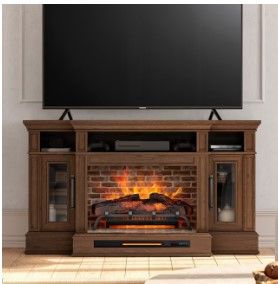 Photo 1 of allen + roth 66-in W Brown Walnut Infrared Quartz Electric Fireplace
