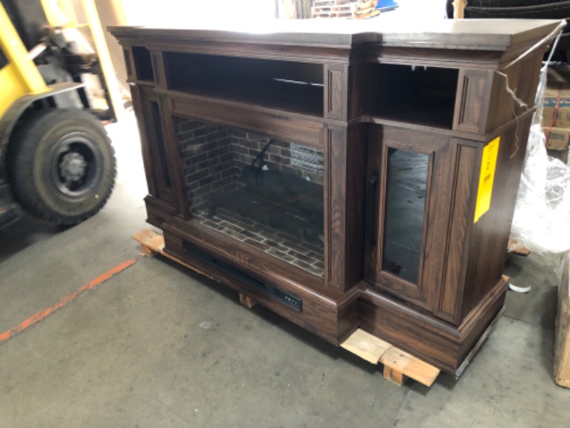 Photo 1 of allen + roth 66-in W Brown Walnut Infrared Quartz Electric Fireplace
