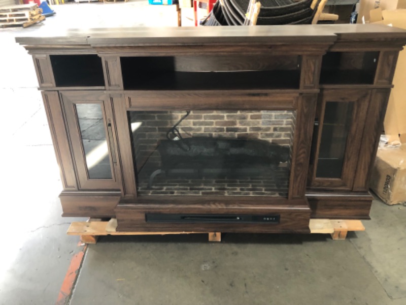 Photo 2 of allen + roth 66-in W Brown Walnut Infrared Quartz Electric Fireplace
