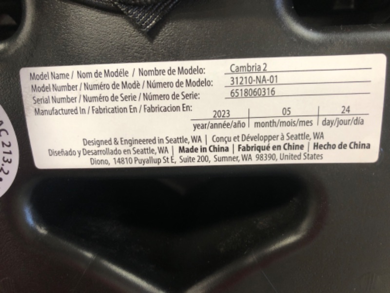 Photo 3 of Diono Cambria 2 XL 2022, Dual Latch Connectors, 2-in-1 Belt Positioning Booster Seat, High-Back to Backless Booster with Space and Room to Grow, 8 Years 1 Booster Seat, Black NEW! Black