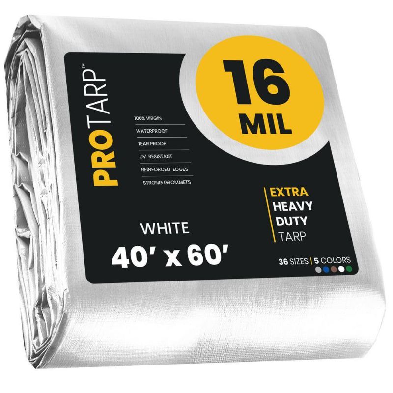 Photo 1 of 40 Ft X 60 Ft Wht Polyethylene Heavy Duty 16 Mil Tarp, Waterproof, UV Resistant, Rip and Tear Proof
