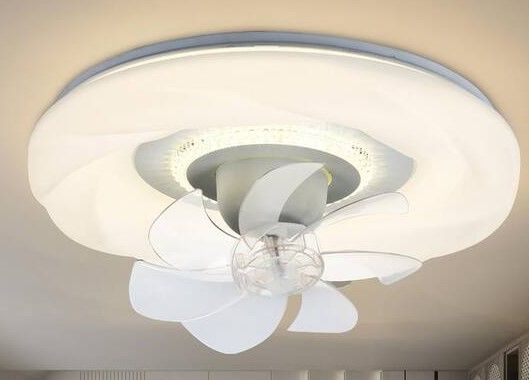 Photo 1 of 18 in. LED Indoor Modern 360-Degree Oscillating Flush Mount White Ceiling Fan with Dimmable Light and Remote APP
