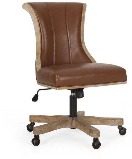 Photo 1 of Ashlyn Cognac Brown and Natural Roll Back Swivel Office Chair
