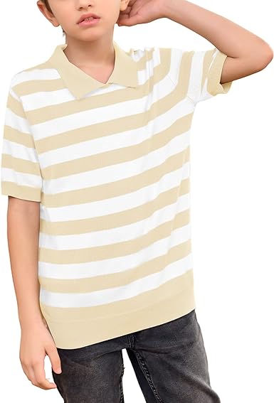 Photo 1 of Coutgo Boys' and Toddler Striped Polo Shirt Short Sleeve Soft Knit Sweater for Kids, 9-10 Years