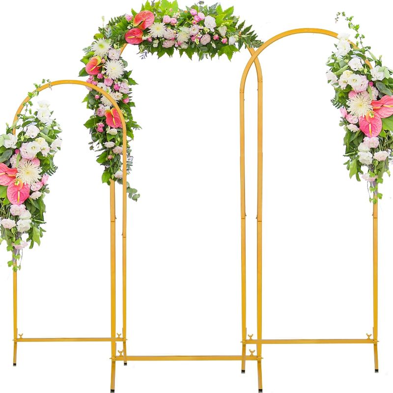 Photo 1 of 3PCS Wedding Arch Backdrop Stand, Metal Arch Backdrop Stand, Metal Balloon Arch Kit, Gold Arch Backdrop Stand for Birthday Party, Wedding Arches for Ceremony Decoration (6FT/5FT/4FT)
