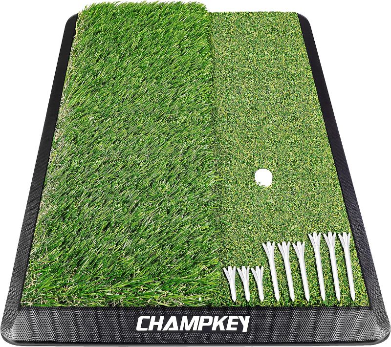 Photo 1 of ***see notes***CHAMPKEY Dual-Turf Golf Hitting Mat | Come with 9 Golf Tees & 1 Rubber Tee | Heavy Duty Rubber Backing Golf Practice Mat Ideal for Indoor & Outdoor Training
