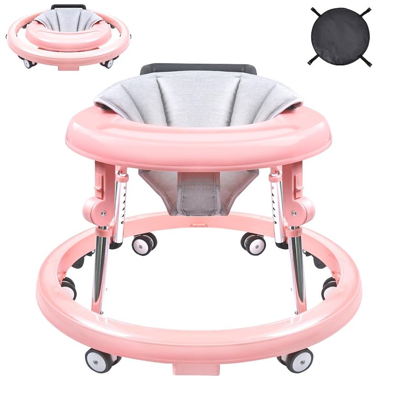 Photo 1 of Baby Walker, Foldable 9-Gear Height Adjustable Baby Walker with Wheels, Infant Toddler Walker with Foot Pads, Anti-Fall Baby Walkers and Activity Center Bouncer Combo for Boys and Girls 6-24 Months
