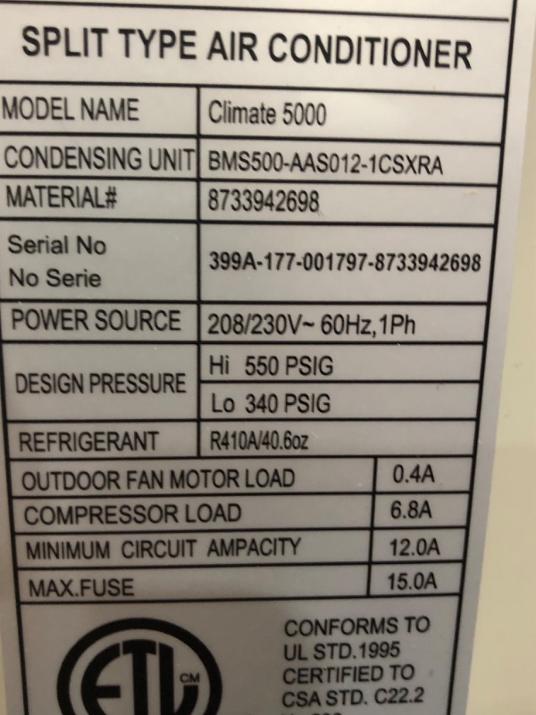 Photo 6 of **OUTSIDE UNIT ONLY MISSING INSIDE UNIT AND ALL HARDWARE***Bosch Gen 2 Climate 5000 ENERGY STAR 12,000 BTU 1-Ton Ductless Mini Split Air Conditioner with Heat Pump 230-Volt/60 Hz
