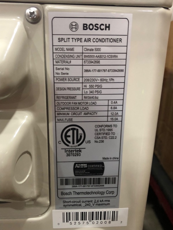 Photo 3 of **OUTSIDE UNIT ONLY MISSING INSIDE UNIT AND ALL HARDWARE***Bosch Gen 2 Climate 5000 ENERGY STAR 12,000 BTU 1-Ton Ductless Mini Split Air Conditioner with Heat Pump 230-Volt/60 Hz

