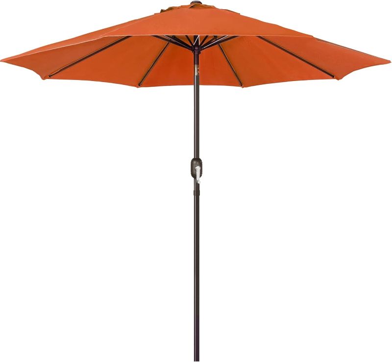Photo 1 of  9' Outdoor Patio Umbrella, Market Striped Umbrella with Push Button Tilt and Crank (Orange)