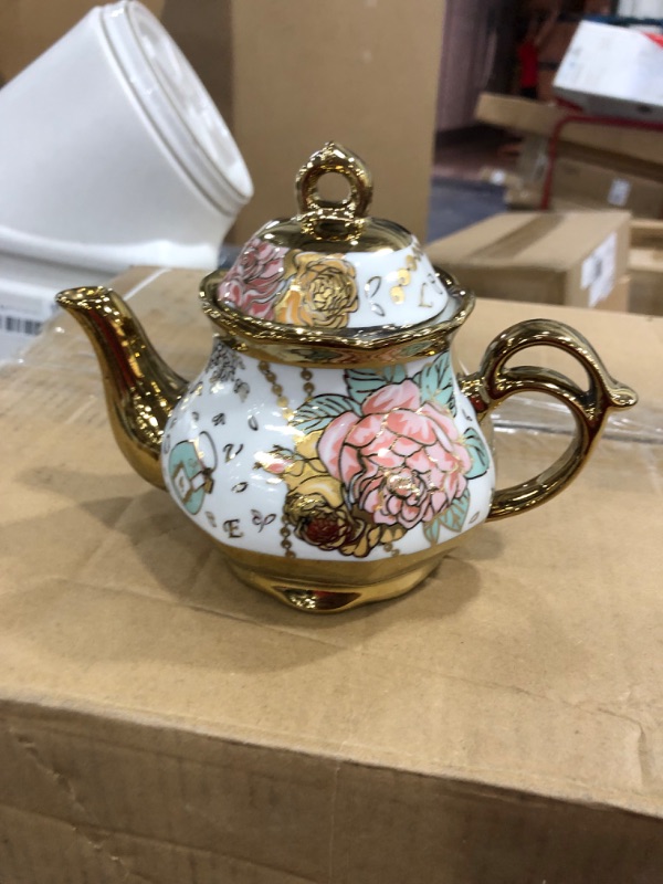 Photo 3 of 20 Pieces Porcelain Tea Set With Metal Holder, European Ceramic tea set for adults,Flower Tea Set,Tea Set For Women With Flower Painting 
