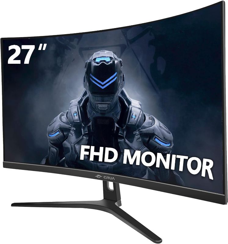 Photo 1 of CRUA 27" 144hz/165HZ Curved Gaming Monitor, Full HD 1080P 1800R Frameless Computer Monitors, 1ms(GTG) with FreeSync, Low Motion Blur, Eye Care, DisplayPort, HDMI, Support Wall Mount-Black
