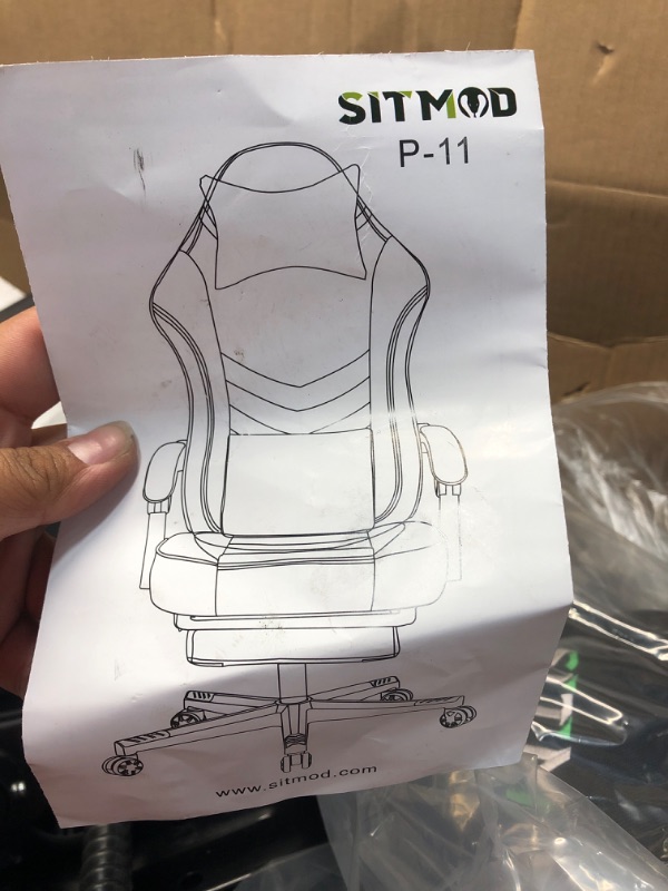 Photo 4 of *MISSING SOME HARDWARE**SITMOD Gaming Chairs for Adults with Footrest-PC Computer Ergonomic Video Game Chair-Backrest and Seat Height Adjustable Swivel Task Chair with Headrest and Lumbar Support(Blackwhite)-Fabric
