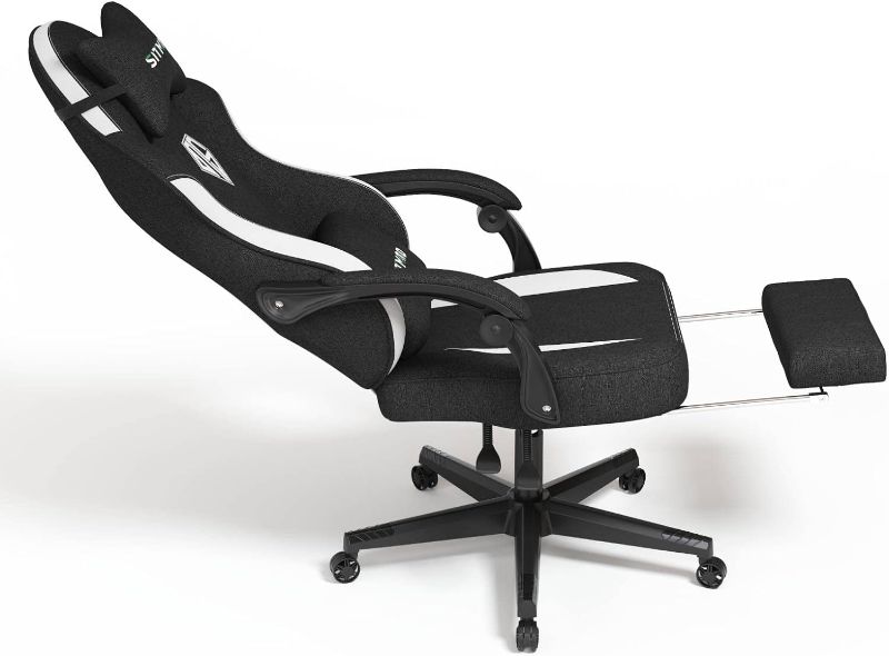 Photo 1 of *MISSING SOME HARDWARE**SITMOD Gaming Chairs for Adults with Footrest-PC Computer Ergonomic Video Game Chair-Backrest and Seat Height Adjustable Swivel Task Chair with Headrest and Lumbar Support(Blackwhite)-Fabric
