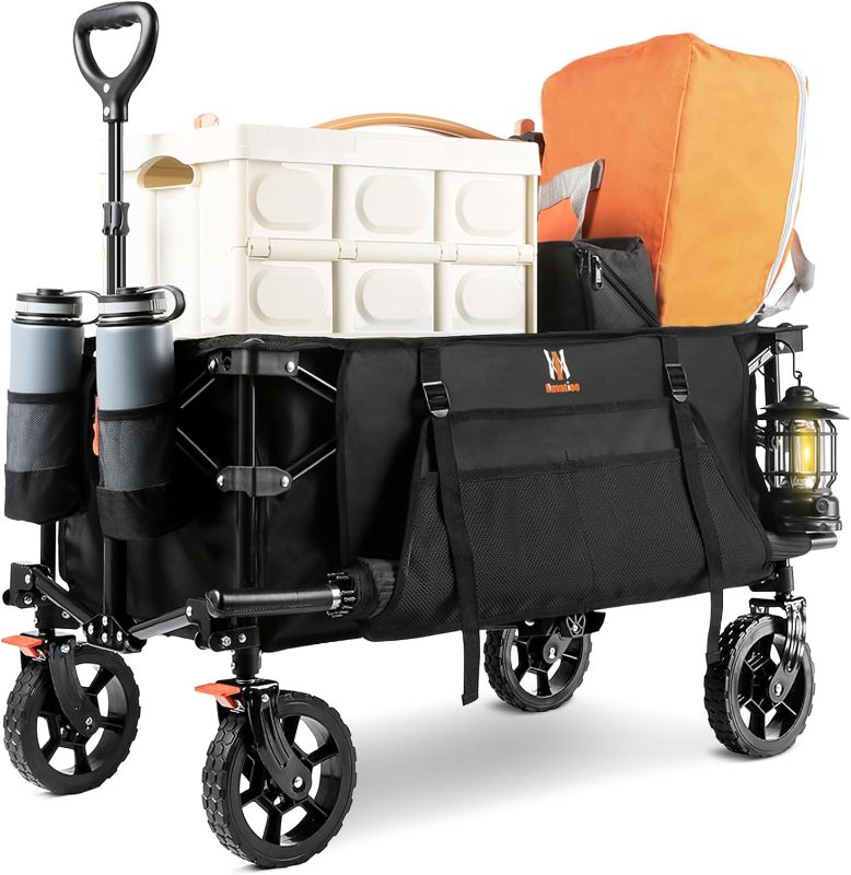 Photo 1 of *STOCK PHOTO JUST FOR REFERENCE** Navatiee Collapsible Folding Wagon, Heavy Duty Utility Beach Wagon Cart with Side Pocket and Brakes, Large Capacity Foldable Grocery Wagon for Garden Sports
