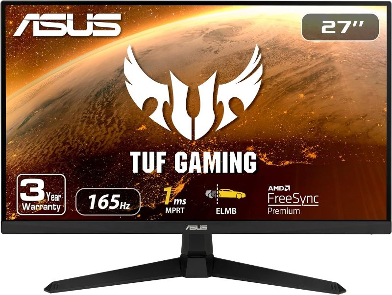 Photo 1 of ASUS TUF Gaming 27" 1080P Gaming Monitor - Full HD, 165Hz (Supports 144Hz), 1ms, Extreme Low Motion Blur, FreeSync Premium, Shadow Boost, Eye Care, HDMI, DisplayPort, Tilt Adjustable - VG277Q1A,Black
