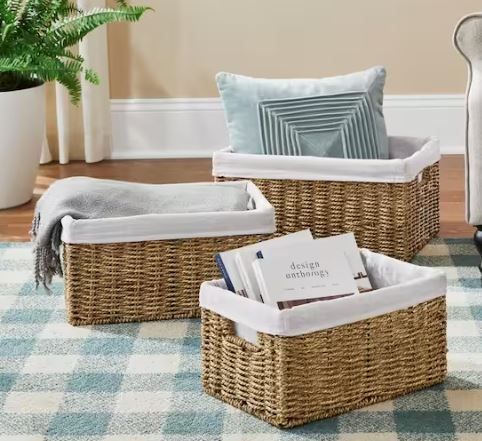 Photo 1 of *USED*StyleWeLRectangular Seagrass Lined Storage Baskets (Set of 3)