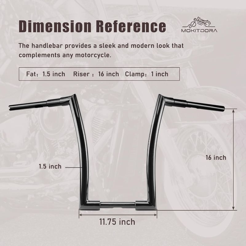 Photo 3 of MoKitDora Sportster Dyna Softail 16" Rise Ape Hangers 1.5" Fat 1" Clamp Meathook Handlebar Chrome
