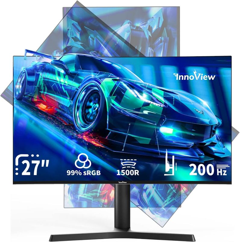 Photo 1 of InnoView 27 Inch Curved 200Hz FHD Gaming Monitor Height Adjustable 99% sRGB Eyes Care 1080P Computer PC Gamer Monitor with Speakers Built in USB DP HDMI for Game
