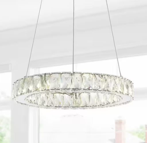 Photo 1 of 
JONATHAN Y
Reese 15.7 in. Chrome/Clear Adjustable Integrated LED Metal/Crystal Chandelier Pendant