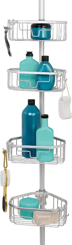 Photo 1 of  Aluminum Tension Pole Shower Caddy, 4 Basket Shelves, Adjustable, 60 to 108 Inch, Satin Chrome