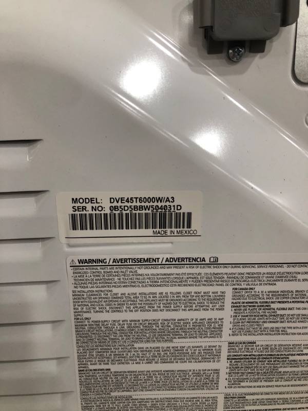 Photo 4 of *REVIEW NOTES* SAMSUNG 7.5 Cu. Ft. White Electric Dryer