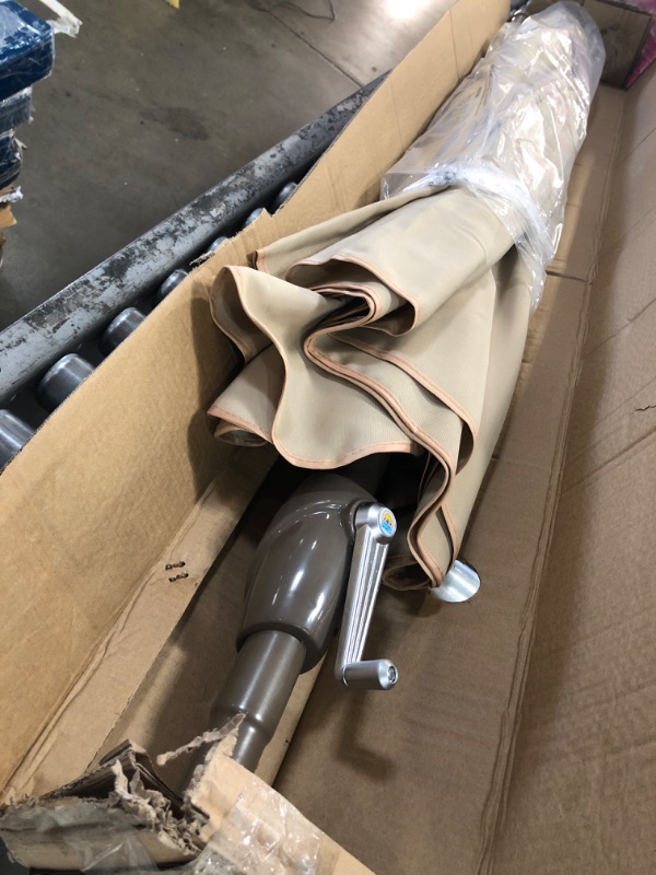 Photo 1 of 7-1/2 ft. Fiberglass Push Tilt Patio Umbrella in Antique Beige SpunPoly
